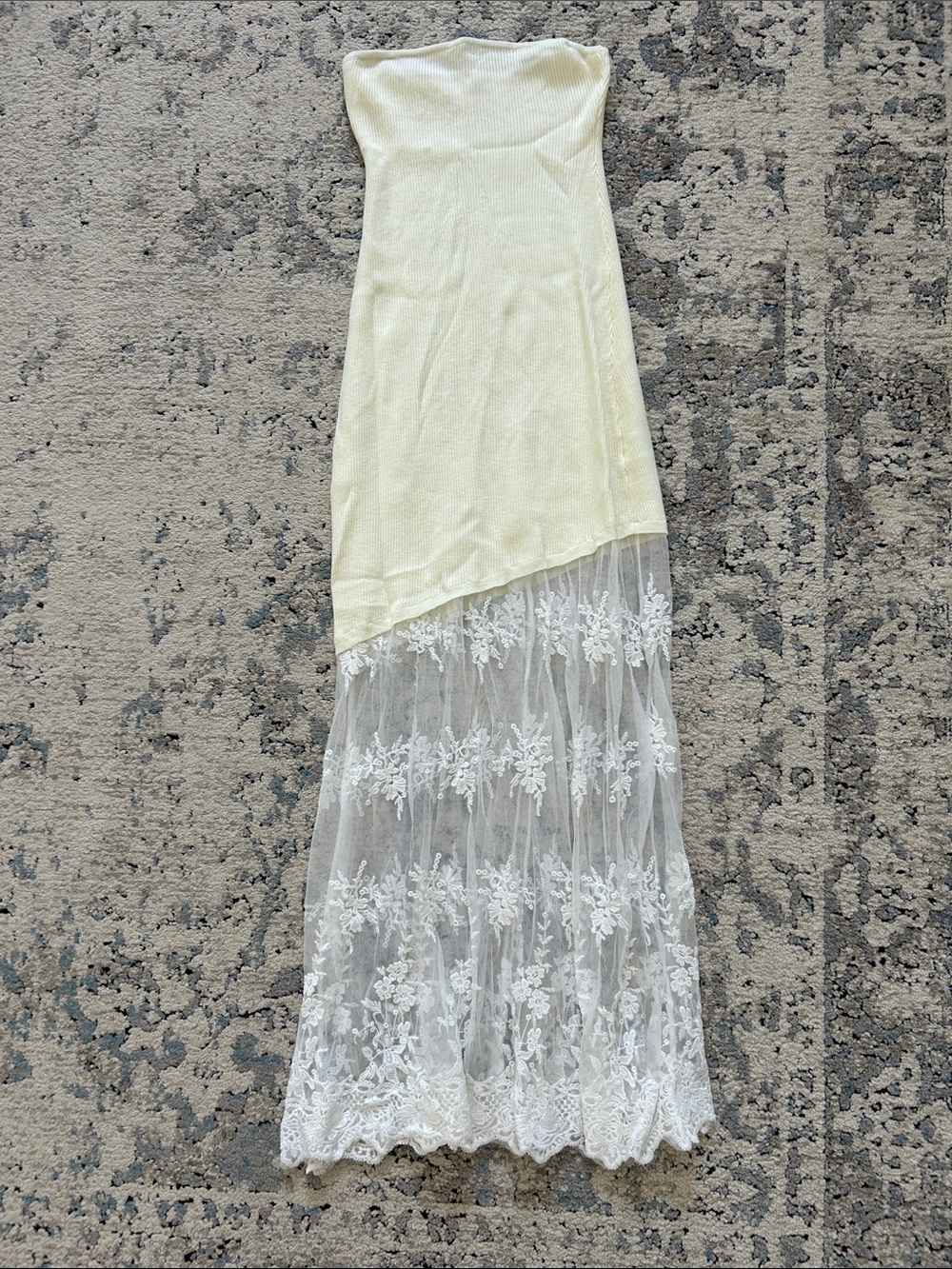 Strapless Cream High-Low Lace Panel Maxi Skirt
